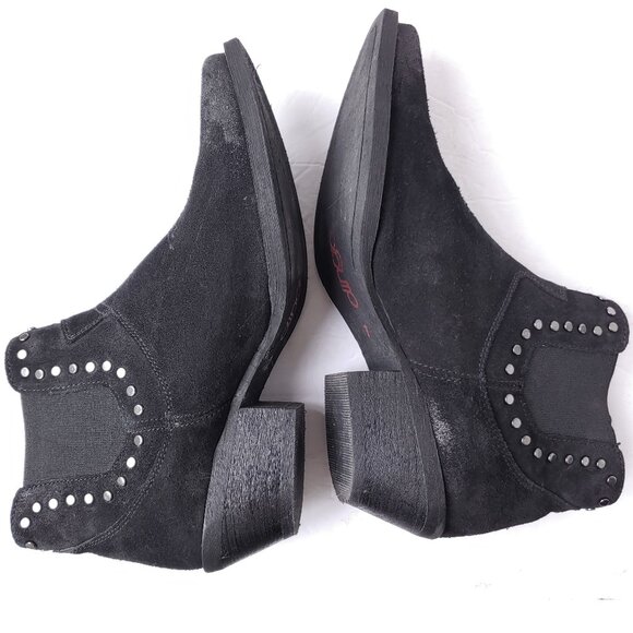 Dingo Black Cowboy Boots Western Goth Leather Studded Minimal Pull On Ankle - Picture 9 of 13